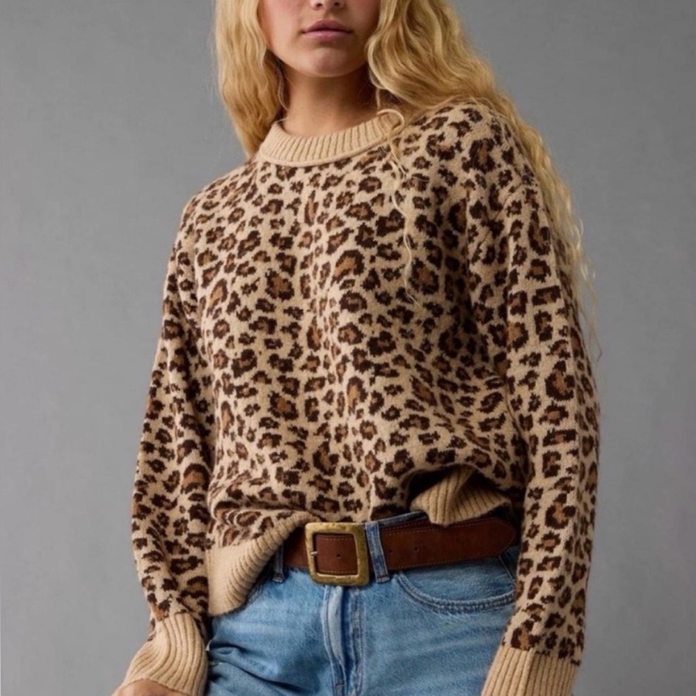 American Eagle Outfitters Leopard Print Sweater - Oversized Fit size small